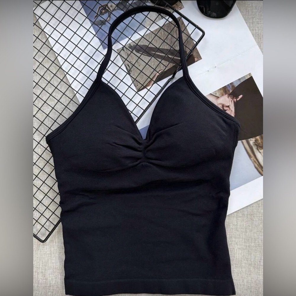 SHEIN Black Halter Workout Top with Built-In Bra